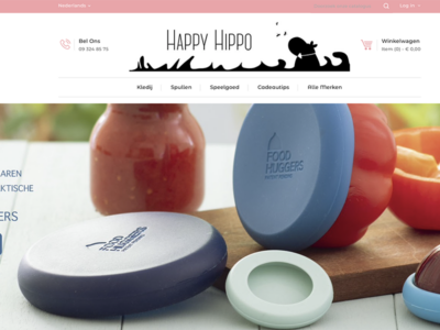Screenshot van de happy Hippo webshop home pagina